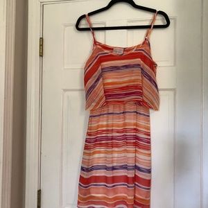 Pink Orange Purple Striped Tiered Dress Cutout Bac